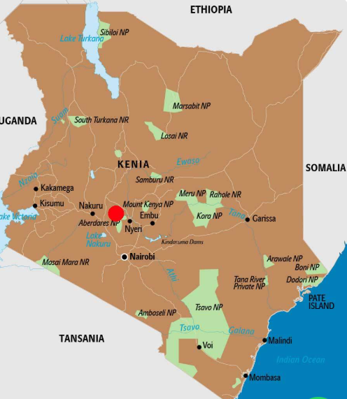 Map showing national parks and reserves in Kenya